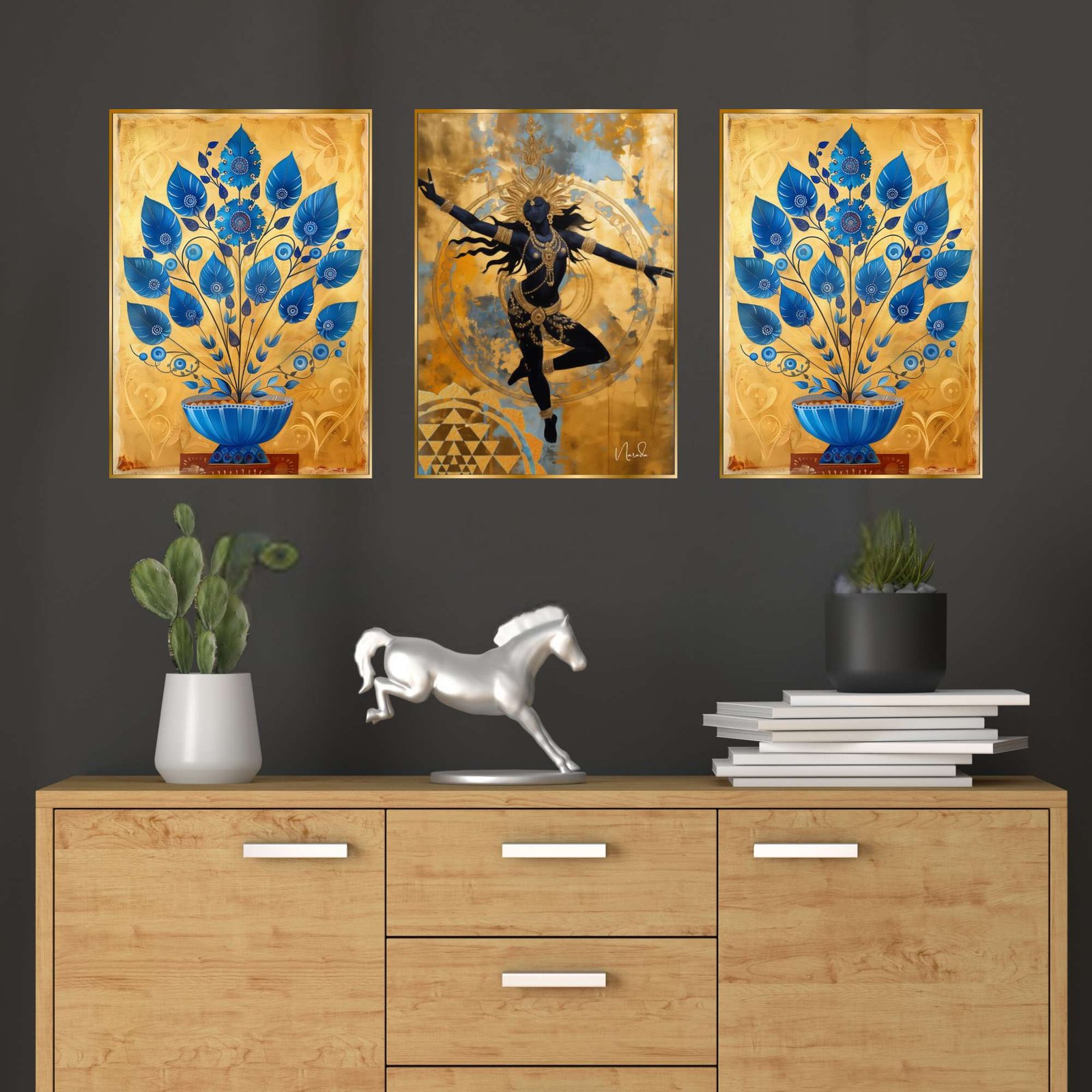 Set of Three Wall Paintings for Wall Dacoration Golden Framed Wall Paintings for Living Room & Bedroom Wall Art for Home Decoration & Office Wall Décor (18x12 inch CH-GD3-10)