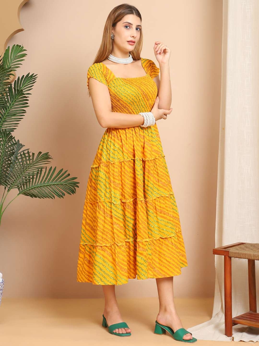Women's Viscos Rayon Printed Off Shoulder Midi Dress For Summer And Casual Wear - Image 3
