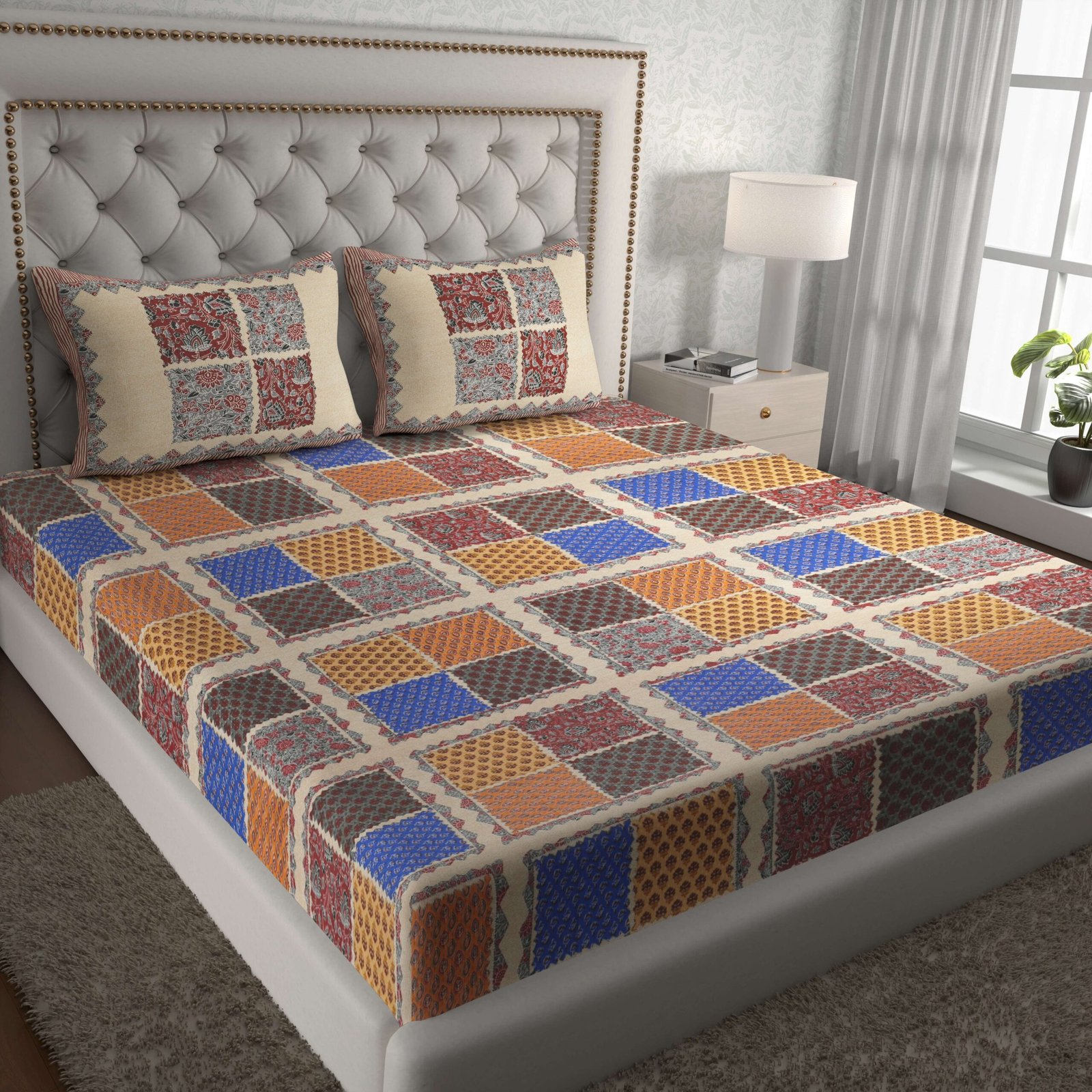 Rajasthani Traditionally Printed Cotton Doublebed Bedsheet With Pack of 2 Pillow Covers - Image 2